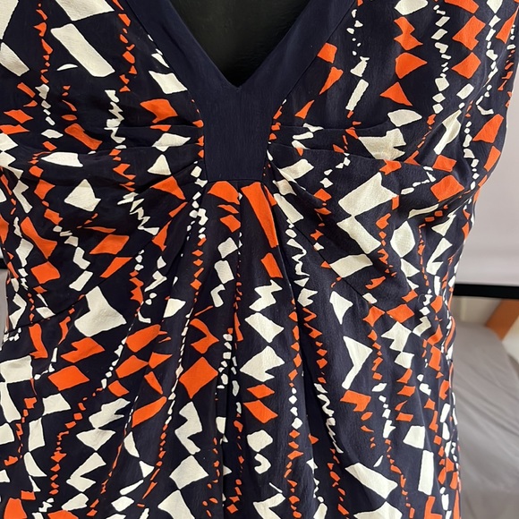 Whistles Silk Summer Dress Navy Blue Orange Sleeveless Size 8 100% Silk - Picture 6 of 7